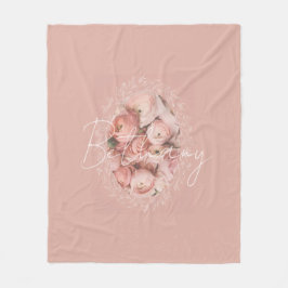Pink Floral Vintage Personalized Monogram Name フリースブランケット