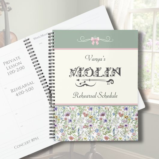 Pink Floral Violin Rehearsal Planner | Sage Green プランナー手帳