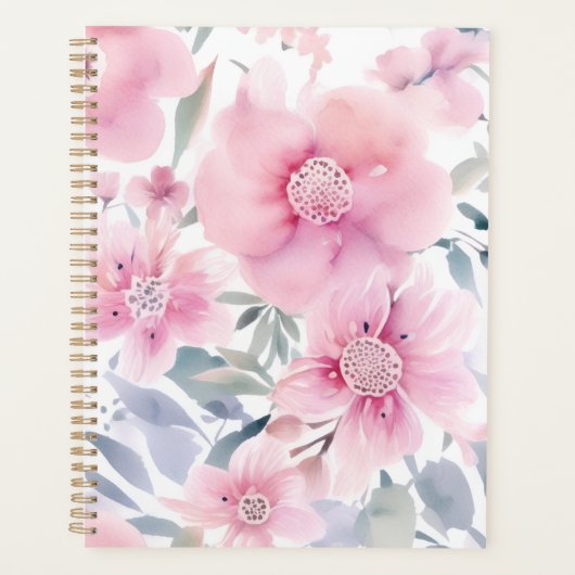 Pink Floral Watercolor  プランナー手帳 (正面)