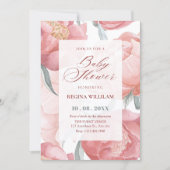 Pink floral watercolor baby shower 招待状 (正面)