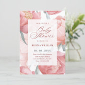 Pink floral watercolor baby shower 招待状 (スタンド正面)