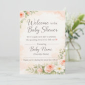 Pink Floral Watercolor Baby Shower Welcome Sign –  招待状 (スタンド正面)