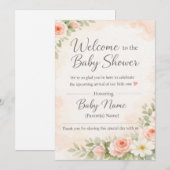 Pink Floral Watercolor Baby Shower Welcome Sign –  招待状 (正面/裏面)
