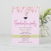 Pink Floral Watercolor Graduation Party Invitation 招待状 (スタンド正面)