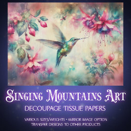 Pink Floral Watercolor Hummingbird Decoupage 薄葉紙