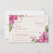 Pink Floral Watercolor Wedding  出欠カード (正面)