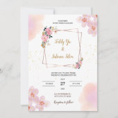 Pink Floral Watercolor Wedding Invitation 招待状 (正面)