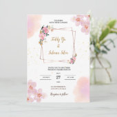 Pink Floral Watercolor Wedding Invitation 招待状 (スタンド正面)