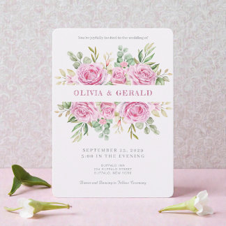 Pink Floral Watercolor Wedding Invitation  招待状