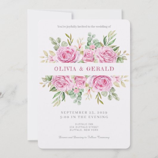 Pink Floral Watercolor Wedding Invitation  招待状 (正面)