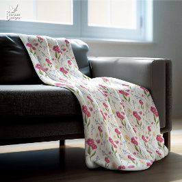 Pink Floral Watercolor Wildflower フリースブランケット