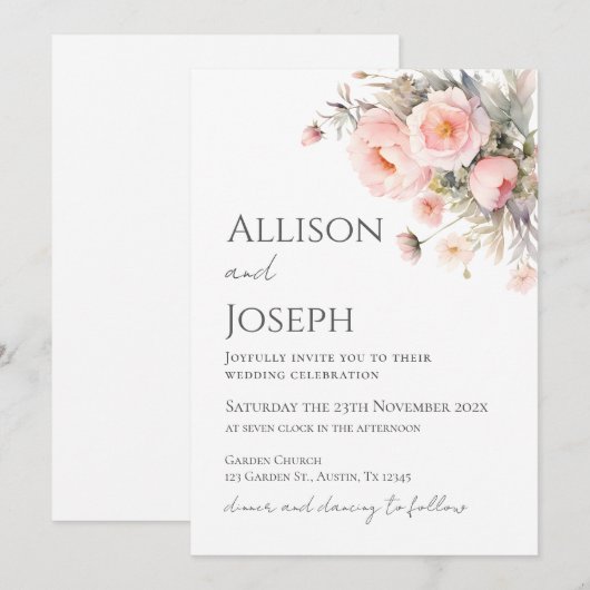 Pink Floral Wedding  招待状 (正面/裏面)