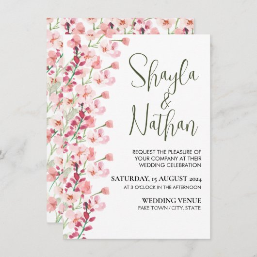 Pink Floral Wedding & Birthday Invitation 招待状 (正面/裏面)