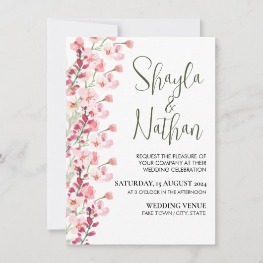Pink Floral Wedding & Birthday Invitation 招待状 (正面)