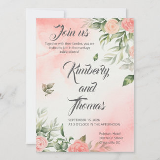 Pink Floral Wedding Invitation - Elegant セーブザデート