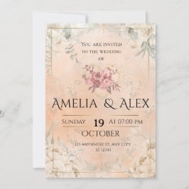 Pink Floral Wedding Invitation | Elegant Customiza 招待状