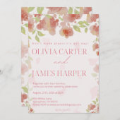 Pink Floral Wedding Invitation – Elegant Rustic 招待状 (正面/裏面)