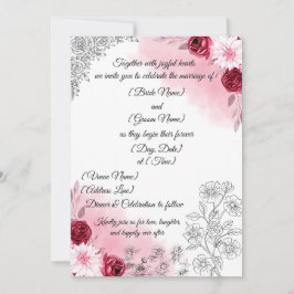 Pink Floral Wedding Invitation | Elegant White  招待状