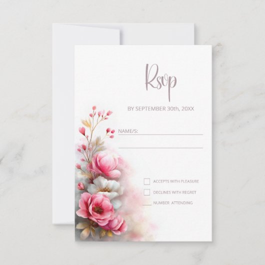 Pink Floral Wedding RSVP (正面)
