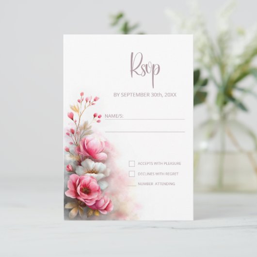 Pink Floral Wedding RSVP (スタンド正面)