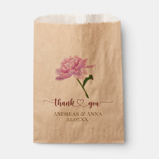  Pink Floral Wedding Thank You フェイバーバッグ (正面)