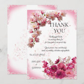 Pink Floral Wedding Thank You Card on White サンキューカード (正面/裏面)