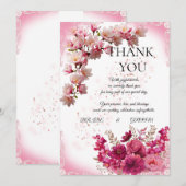 Pink Floral Wedding Thank You Card on White サンキューカード (正面/裏面)
