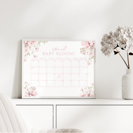 Pink Floral When Will Baby Bloom Callendar ポスター