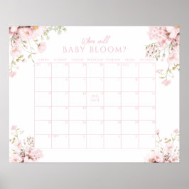 Pink Floral When Will Baby Girl Bloom Callendar ポスター