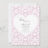 Pink Floral Whimsical Heart Baby Shower  Invitatio 招待状 (正面)