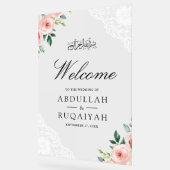 Pink Floral White Lace Muslim Wedding Welcome アクリルサイン (傾斜)