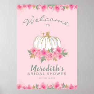 Pink Floral White Pumpkin Glitter Bridal Shower ポスター