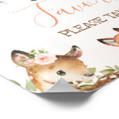 Pink Floral Woodland Animals Baby Shower Sign ポスター (角)