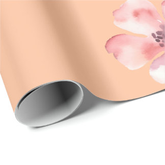 Pink Floral Wrapping Paper – Orange Pastel Pattern ラッピングペーパー