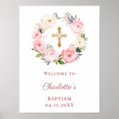 Pink floral wreath Baptism welcome ポスター (正面)