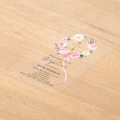 Pink floral wreath bow cross girl baptism clear アクリル招待状 (レイダウン)