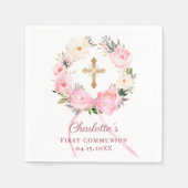 Pink floral wreath bow First Communion スタンダードカクテルナプキン (正面)
