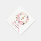 Pink floral wreath bow First Communion スタンダードカクテルナプキン (角)