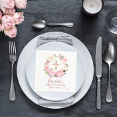 Pink floral wreath bow First Communion スタンダードカクテルナプキン