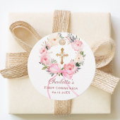 Pink floral wreath bow First Communion DIY フェイバータグ