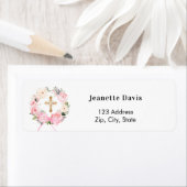 Pink floral wreath cross return address  ラベル (インサイチュ)