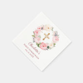 Pink floral wreath girl First Communion スタンダードカクテルナプキン (角)