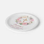 Pink floral wreath girl First Communion ペーパープレート (アングル)