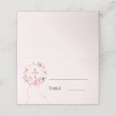 Pink floral wreath gold cross bow ribbon プレイスカード (外部開封)