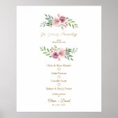 Pink Floral Wreath In Loving Memory Wedding Table ポスター (正面)