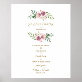 Pink Floral Wreath In Loving Memory Wedding Table ポスター