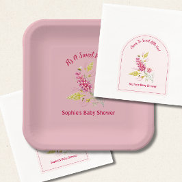 Pink Florals And Bumble Bee A Sweet Little Bee ペーパープレート