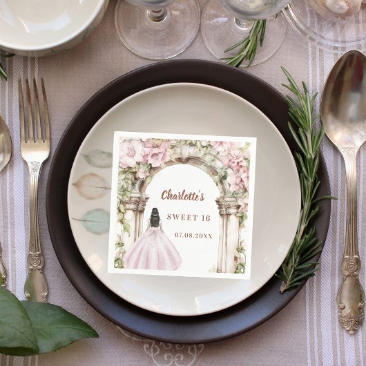 Pink florals arch dress Sweet 16 スタンダードカクテルナプキン