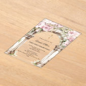 Pink florals arch girl First Communion clear アクリル招待状 (レイダウン)