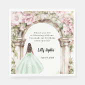 Pink florals arch green dress birthday luncheon スタンダードランチョンナプキン (正面)
